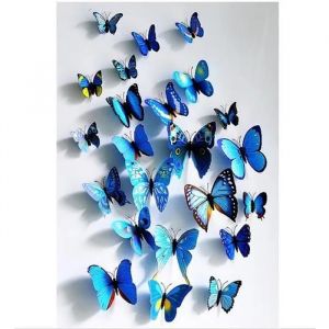 Stickers muraux - Papillons 3D - Bleu - Lot de 12 - Décoration élégante - Pour enfants - Neuf