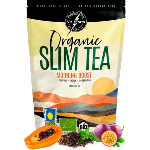 Slim Tea Morning Boost|Thé Detox,Draineur & Diurétique|Boisson Energisante|Anti Ballonnements Et Ventre Gonflé|Thé Vert,Maté,Moringa,Guarana,Pissenlit,Gingembre,Cardamome|100g - Neuf
