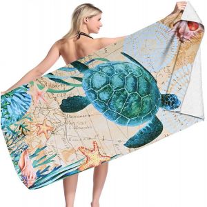 Grande Serviette De Plage 200 X 100 Cm,Serviette Microfibre Xxl,Serviette De Voyage Motif Tortue S&eacute;chage Rapide Couverture De Plage Pour Femmes Plage,Sport,Voyages,Sauna,Piscine - Neuf