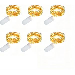 Jgd-Guirlande Lumineuse Led &Agrave; Piles 6 Pi&egrave;ces 2 M 20 Led Mini Lampe &Agrave; Fil De Cuivre Pour L'ext&eacute;rieur, F&ecirc;te, No&euml;l, D&eacute;coration De Mariage, Mariage, Bricolage, F&ecirc;te, Blanc Chaud - Neuf