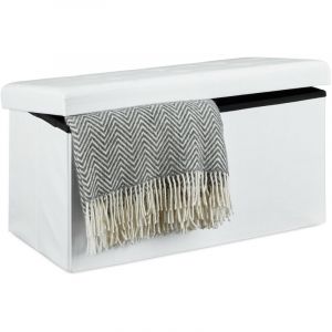 Relaxdays Pouf De Rangement Pliant Coffre Repose-pieds Hxlxp: 38 X 76 X 38 Cm, Blanc - Neuf