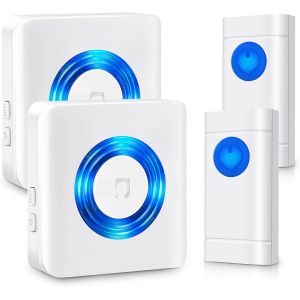 Ulteronixshop-Carillon sans fil 2 &eacute;metteurs 2 r&eacute;cepteurs, Set de sonnette de porte sans fil &eacute;tanche, 400M/1300FT, Blanc - Neuf