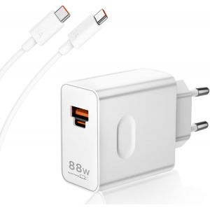 Chargeur Usb C 88w Et Câble Usb C Pour Honor 90 Lite 5g 70 Lite 200 Magic6,Câble Type C 1m Charge Rapide Supercharge Et Adaptateur De Chargeur Double Port Qc Pd Pour Huawei Mate 60 Pro Pura 70 Ultra - Neuf