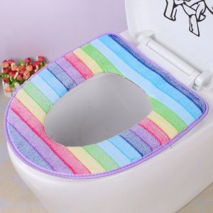 Housse De Siège De Toilette À Franges Violettes, Lavable, Douce, Épaisse, Chaude, Lavable, Avec Fermeture Éclair, Super Douce, Pour Salle De Bain (Couleurs Arc-En-Ciel) - Neuf