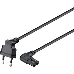 Câble d'alimentation audio, vidéo, radio, Sonos Play coudé; Fiche Euro vers prise double Femelle type C7; 3,0 mètres noir - Neuf