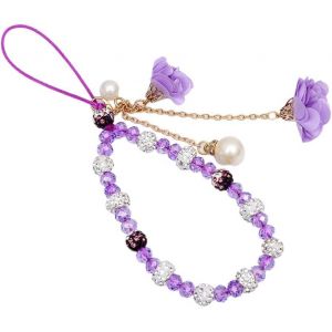 Kal-Chaîne De Téléphone Portable Avec Strass Et Fleurs - Pendentif Pour Téléphone Portable - Violet - Neuf