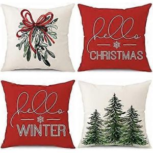 2024 Ensemble De 4 Housses De Coussin De Noël,Housses De Coussin Décoratives En Lin,Housse De Coussin Du Père Noël,Taie D'oreiller Décorative Pour Canapé,Canapé,Chambre L - Neuf