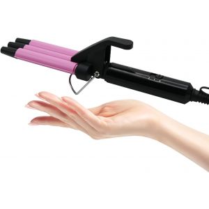 Meimie-13mm Boucleur A Cheveux,Mini Fer A Boucler Pour Cheveux Courts,Ceramique Boucleur 3 Tete,180°C/210°C,30s De Chauffe Rapide,Avec Peigne Et Clips,Taille Compacte Pour Voyager - Rose - Neuf