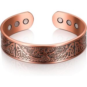 Kal-Bracelet Magn&eacute;tique En Cuivre Bronze Pour Homme Femme Bracelet En Cuivre D'&eacute;nergie Magn&eacute;tique Solide Ajustable Avec 6 Aimants Avec Sac En Velours - Neuf