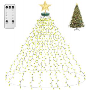 Guirlande Lumineuse Sapin De Noel 410 Led Avec Top Star Télécommande 16 Branches Bande Lumineuse De 2 Mètres Pour Décoration De 1M-2.4M Sapin De Noël Jardin Fête À La Maison (Blanc Chaud) - Neuf