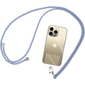 KAL-Tour De Cou T&eacute;l&eacute;phone R&eacute;glable Avec 3 Patchs, Cordon De Collier De Longe Portable Universelle Compatible Avec Plupart Des Smartphones -Lani&egrave;re Gris Bleu - Neuf
