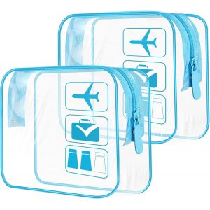 TIANYI-2 Pièces Trousse de Toilette Transparente Femme, TSA de approuvé Sac Transparent,Trousse de Toilette Voyage pour Liquides et Cosmétiques, Kit de Bagages à Main pour Hommes et Femmes (Bleu) - Neuf