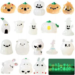 CAUC-Lot de 18 fant&ocirc;mes d'Halloween miniatures phosphorescents en r&eacute;sine pour d&eacute;coration de pelouse, d&eacute;coration d'Halloween, micro paysage, d&eacute;coration pour int&eacute;rieur ou ext&eacute;rieur, patio, cour - Neuf