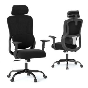 COSTWAY Chaise de Bureau avec Appuie-T&ecirc;te Dossier R&eacute;glable, Soutien Lombaire 71 x 72 x 125-133 cm - Neuf