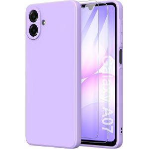 JGD-3 en 1 Coque pour Samsung Galaxy A07 avec 2 Verre Tremp&eacute;,Silicone Liquid &Eacute;tui de Protection Antichoc Housse Case Cover - Violet - Neuf