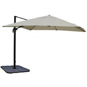 Parasol D&eacute;port&eacute; 3 X 4 M &Oslash; Env. 5 M Polyester Cr&egrave;me-Gris Et Aluminium/Acier Inclinable Et Rotatif 360&deg; Avec Pied Modulable 04_0010684 - Neuf