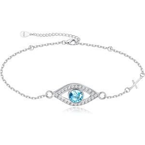 Evil Eye Anklet 925 Sterling Silver Anklet For Women Ball Chain Adjustable Chain Cubic Zirconia Anklet For Summer Beach 9"" Sterling Silver Cubic Zirconia, Sterling Silver, Cubic Zirconia[H365] - Neuf