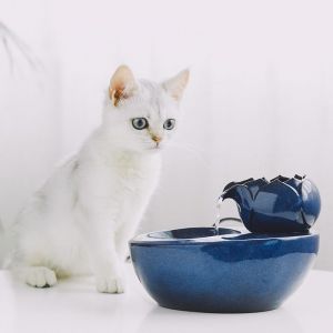 Lotus Verticale Chat Fontaine D'eau Potable - Céramique Animal De Compagnie Distributeur D'eau Automatique De La Circulation Filtre Pour L'eau De La Santé Et De L'hygiène - Neuf