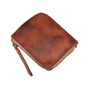 porte-monnaie en cuir,pour portefeuille vintage fait à la main,porte-monnaie à fermeture éclair - Neuf