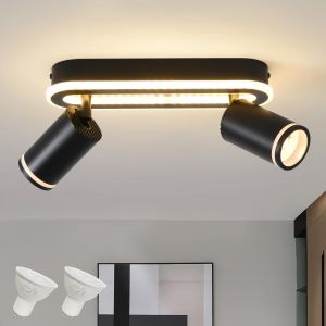 Subzonal-Plafonnier Led,2 Spot Orientables, Spots De Plafond Pivotant 350&deg;, &Eacute;clairage De Plafond Luminaire Avec Lueur Inf&eacute;rieure 15w+ 2x 5w Gu10,Applique Murale 3000k Blanc Chaud Pour Salon Cuisine,N - Neuf