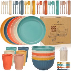 Ulteronixshop-Lot De 60 Assiettes Et Bols Camping Pour 6 Personnes, Vaisselle Incassable En Plastique L&eacute;ger, Tasses, Couverts - Neuf