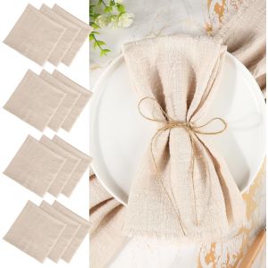 Ulteronixshop-12 Pcs Serviette de Table, 45x45cm Serviettes de Table en Tissu avec Franges, Douce Serviette de Table Coton, Serviettes de Table en Lin avec 10m Ficelle pour Mariages, F&ecirc;tes, Anniversa - Neuf