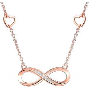 Asas-Collier Pendentif Femme Fille,Collier En Argent 925,Collier C?ur Et Symbole De L'infini,Zircon Incrusté,Pendentif Symbole De L'infini Élégant,Chaîne Réglable,Argent,Or Rose,Or - Neuf