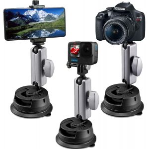 Support voiture universel &agrave; ventouse pour smartphone, GoPro, cam&eacute;ras d'action, reflex num&eacute;riques, pare-brise, tableau de bord, noir - Neuf