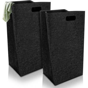 MEVRONISSHOP-2PCS Panier &agrave; Linge &Eacute;troit 60L Noir, Pliable en Feutre pour Buanderie, Chambre - Neuf