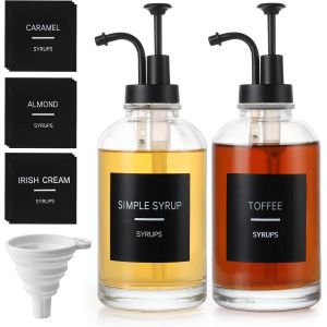 Cmws-16 Oz Flacon Distributeur Pompe De Sirop Avec Étiquettes, Bouteilles De Sirop En Verre Pour Accessoires De Bar À Café, Cuisine - Neuf