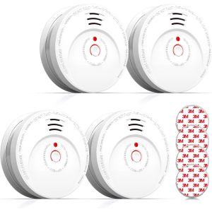 D&eacute;tecteur de Fum&eacute;e Pile rempla&ccedil;able, GS506 Alarme Incendie Dur&eacute;e de Vie 10 Ans, Capteur Optique, Conforme &agrave; la Norme europ&eacute;enne EN14604, Lot de 4 - Neuf