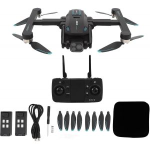 Checarzhn--No1-Drone Avec Double Caméra 8k Réglable À 180°, Quadricoptère Rc Transmission Wifi Sans Balais Évitement D'obstacle Hd Drone Rc Esc Gps Avec 8 Lumières Led, Retour En Un Clic (2 Batterie)-Buyweek - Neuf
