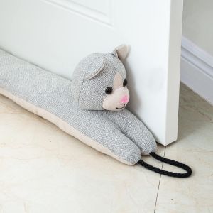 Bas de Porte décoratifs Coupe Vent 96cm pour Porte et fenêtre,Coupe Courant d'air Animal lesté,Bloque Bruit Serpent pour Bas de Porte avec Boucles d'accrochage-Chat Gris 38 - Neuf