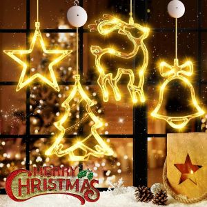 KAL-Rideau Lumineux De Noël, Lot De 4 Guirlande Lumineuse De Noël Avec Ventouses, Etanche Fenêtre Décorative De Noël Étoile, Guirlande Lumineuse De Noël Intérieur Extérieur Pour Décoration, Fête, Mar - Neuf