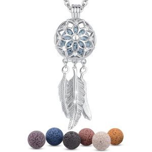 Aromath&eacute;rapie Huiles Collier Diffuseur Essentielles Pour Femmes Collier Pendentif Filles Bijoux Cadeau Avec 7 Pcs Pierre De Lave, Cha&icirc;ne 61cm. - Neuf