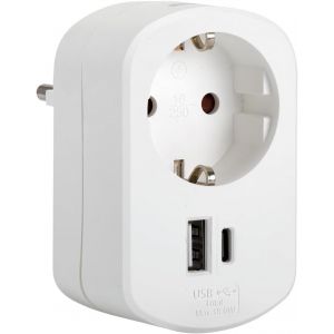 JGD-- Adaptateur Combi, Adaptateur de Voyage avec Prise Schuko 16 A et 2 Prises USB, Adaptateur Courant de Charge Murale, Voleur USB, Couleur Blanche - Neuf