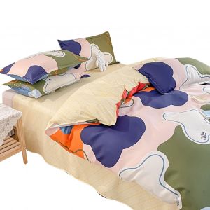 Hjlian Parure De Lit En Coton Doux Et Confortable, Impression Exquise, Epaisse, Pour L'automne Et L'hiver, Motif Nuage Colore, 1,5 Drap [Housse De Couette 150 X 200 Cm/59,1 X 78,7 Pouces], Ensemble De 4 Pieces - Neuf