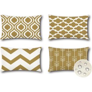 Cauc-Exterieur Housse Coussin Lot De 4 Impermeable G&eacute;om&eacute;trique Coussins Canape Decoratif Taie Oreiller Pour Jardin Balcon Salon Maison Taie D'oreiller 40x60 Cm (Kaki) - Neuf