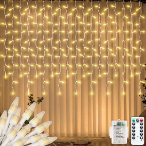Guirlande Lumineuse D'ext&eacute;rieur En Forme De Stalactites De No&euml;l Aliment&eacute;es Par Piles, En Forme De Diamant, Pour Avant-Toit, Cascade, Applique Murale 8 Modes, &Eacute;tanche (Blanc Chaud) 3 X 1 M - Neuf