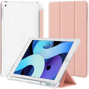 ELVORIX-Coque pour iPad 9,7 Pouces 6&egrave;me/5&egrave;me G&eacute;n&eacute;ration 2018/2017, pour iPad Air 1/2, Housse &Eacute;tui de Protection L&eacute;ger avec Porte-Stylet Coque Arri&egrave;re en TPU Souple Givr&eacute; Translucide, Or Rose - Neuf