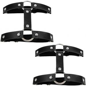 Asas-2pcs Double Rangée Jarretières Anneau Jambe Gothique Jambe Élastique Punk Harnais Porte-Jarretelles Réglable Avec 2 Clips Métalliques-Noir,Noir ,M - Neuf
