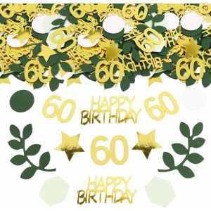 Lot de 100 confettis pour 60e anniversaire - Grande décoration à disperser - 60 ans - Décoration de table - Pour femme et homme - Paillettes - Pour 60e anniversaire - Vert doré - Neuf