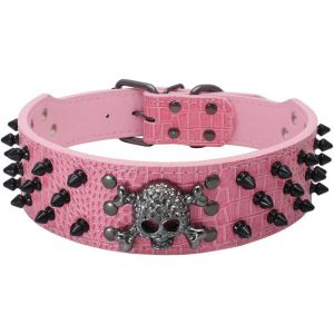 Eryi-Collier Pour Chien Crâne Rivet, Grand Collier Pour Chien Moyen Et Petit, Tête De Mort Réglable Avec Rivets À Pointes Collier Pour Chien En Similicuir Crocodile - Neuf