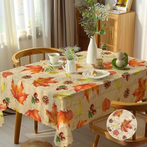 Chenquansarl-Nappe D'extérieur Lavable, Résistante Aux Intempéries, Rectangulaire, 150 X 260 Cm, Motif Feuilles D'érable, Pommes De Pin, Imperméable, Pour L'extérieur, Thanksgiving - Neuf