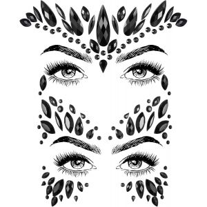 2 Pcs Gemmes De Corps D'halloween Autocollant De Visage En Strass Scintillants Autocollant De Yeux En Cristal Bijoux De Front En Gemmes Pour Maquillage Cosplay Halloween, Noir (Style Chic) - Neuf