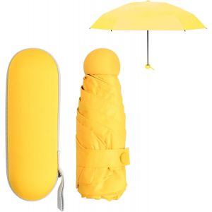 Parapluie Pliant Mini Pour Femme Homme Enfant, 6 C&ocirc;tes Petit Compact Parapluies De Poche Solide Avec &Eacute;tui, &Eacute;tanche R&eacute;sistant Vent Parapluie Solaire Anti Uv,Portable Umbrella Pour Voyage - Neuf