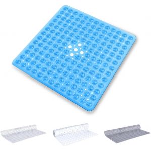 SJZG-Tapis De Douche Antidérapant Et Anti-Moisissure - Bleu - 53 X 53 Cm - Carré - Pour Baignoire Et Salle De Bain - Avec Trous De Drainage Et Ventouses Puissantes - Lavable En Machine - Neuf