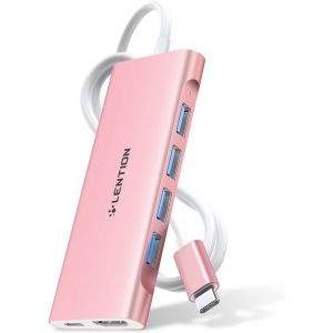 JGD-Hub USB C &agrave; C&acirc;ble Long 1 M&egrave;tre avec HDMI 4K, 4 USB 3.0, 60W PD Adaptateur USB C Multiport Compatible Nouveau MacBook Air/Pro 2025-2016, iPhone 17/16/15 Plus Pro Max, etc (C35H-1M, Or Rose) - Neuf