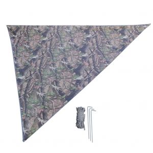 Auvent De Camping Super Grand, Pare-Soleil, Portable, Coupe-Vent, Triangulaire, Tapis De Sol Exterieur (Camouflage De Feuilles 3 X 3 X 3 M) - Neuf