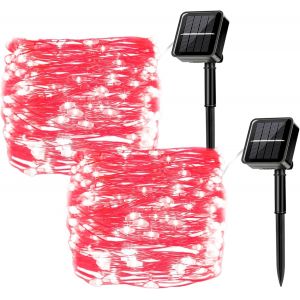 Kal-2pcs Guirlandes Lumineuses Solaires Pour L`Extérieur, 12m / 39ft 100 Leds Guirlandes Lumineuses Étanches 8 Modes Guirlandes Lumineuses Solaires (Rouge) - Neuf
